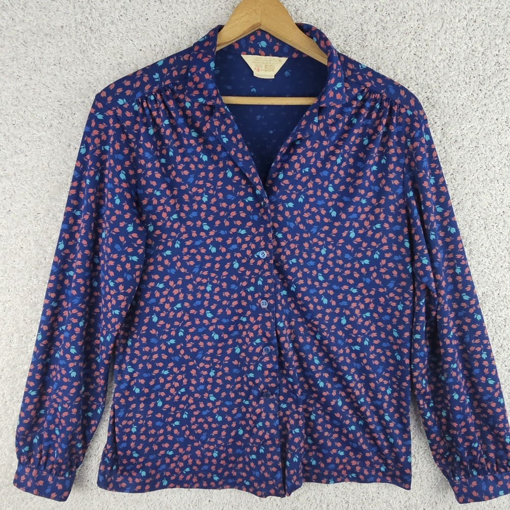 Vintage Sears Blue Tulip Perma Prest Button Shirt Size L, 29 70s All Over Print - Picture 7 of 14